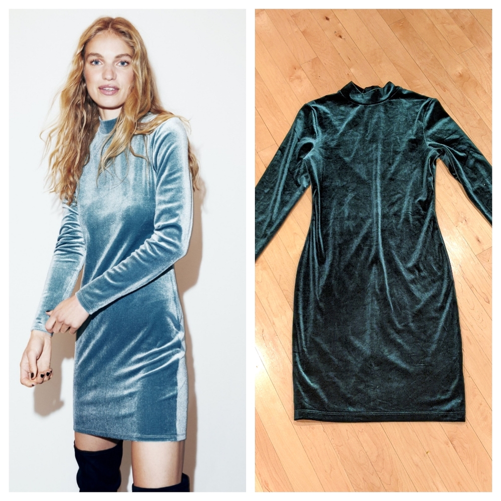 H&M Hunter Green Stretch Velvet Mini Dress